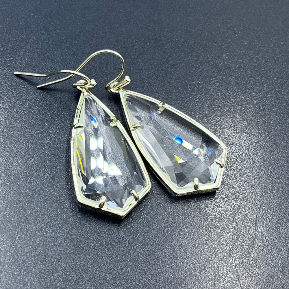 Kendra Scott Carla Drop Clear faceted Crystal glass Gold Plated earrings